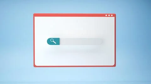 Web browser window with searching or finding button. 3D rendering. Stock Illustration