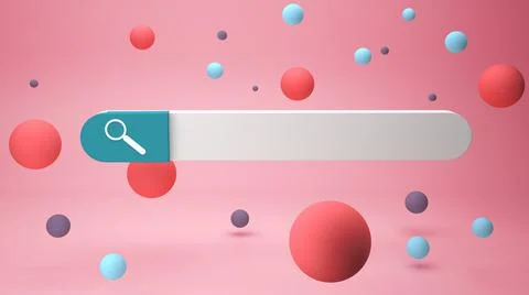 Web browser window with searching or finding button. 3D rendering. Illustrazione stock