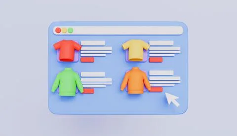 Web browser window with shirts icon illustration for web design or infographic 스톡 일러스트