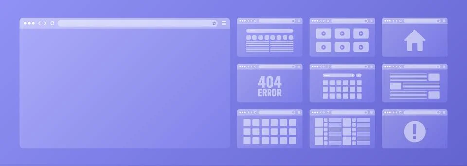 Web browser window, transparent pages layout with toolbar and search field 스톡 일러스트
