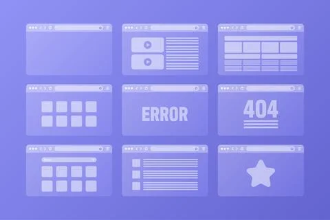 Web browser window, transparent pages layout with toolbar and search field Stock Illustration