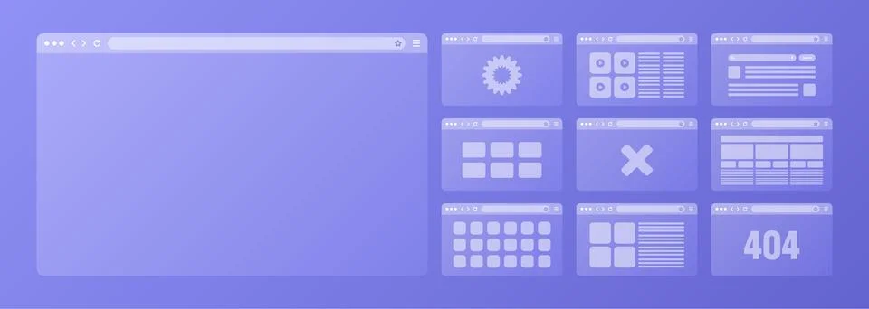 Web browser window, transparent pages layout with toolbar and search field Stock Illustration