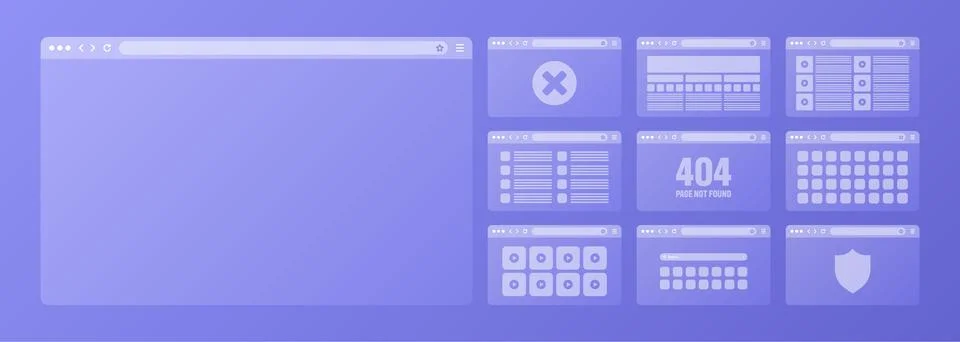 Web browser window, transparent pages layout with toolbar and search field Stock Illustration