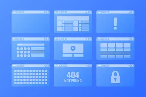 Web browser window, transparent pages layout with toolbar and search field Illustrazione stock