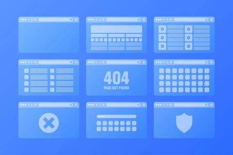 Web browser window, transparent pages layout with toolbar and search field Illustrazione stock