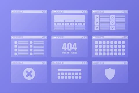 Web browser window, transparent pages layout with toolbar and search field Illustrazione stock