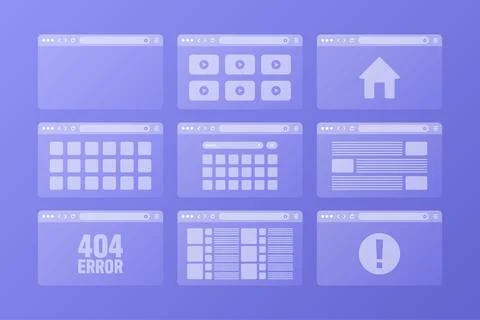 Web browser window, transparent pages layout with toolbar and search field Stock Illustration