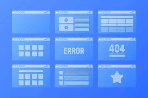 Web browser window, transparent pages layout with toolbar and search field Stock Illustration