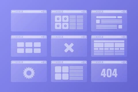 Web browser window, transparent pages layout with toolbar and search field Stock Illustration