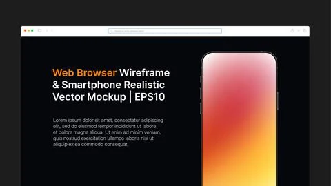 Web Browser Wireframe and Smartphone Realistic Vector Mockup. Horizontal Slide Illustrazione stock