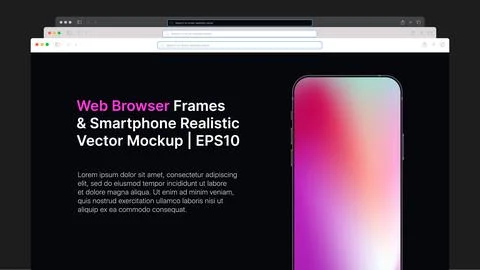 Web Browser Wireframe and Smartphone Realistic Gradient Vector Mockup Stock Illustration