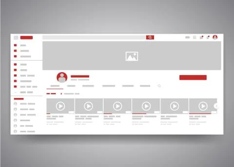 Web browser youtube video channel user interface page with search field and Illustrazione stock