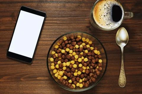 Web browsing while having a breakfast Stock Photos