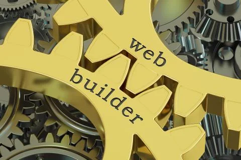 Web Builder concept on the gearwheels, 3D rendering Stock Illustration