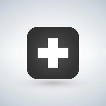 Web button with add sign. Rounded square shape icon with shadow on white back Illustrazione stock