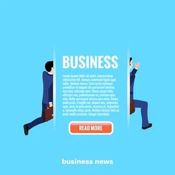 Web button and text on a blue background, running man in a business suit, iso Stock Illustration