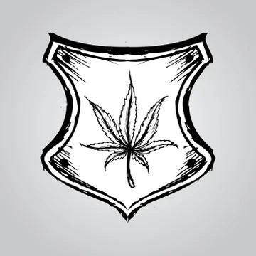 Web button or icon with marijuana leaf, hand drawing Stock Illustration