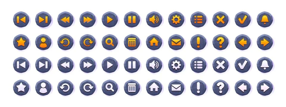 Web buttons with stone texture and menu icons Stock Illustration