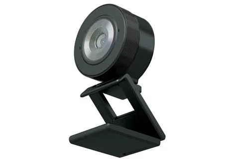 Web camera on stand for online video chat and conference on white background Illustrazione stock