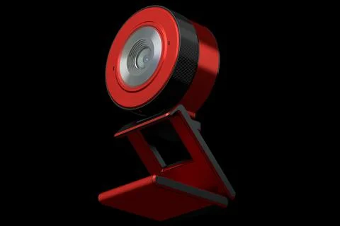 Web camera on stand for online video chat and conference on black background Illustrazione stock