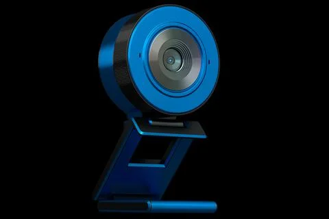 Web camera on stand for online video chat and conference on black background Illustrazione stock