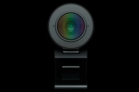 Web camera on stand for online video chat and conference on black background Illustrazione stock