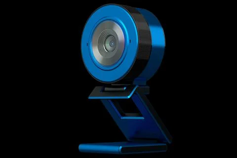 Web camera on stand for online video chat and conference on black background Illustrazione stock