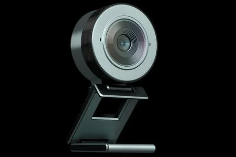 Web camera on stand for online video chat and conference on black background Stock Illustration