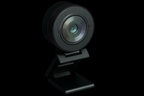 Web camera on stand for online video chat and conference on black background Illustrazione stock