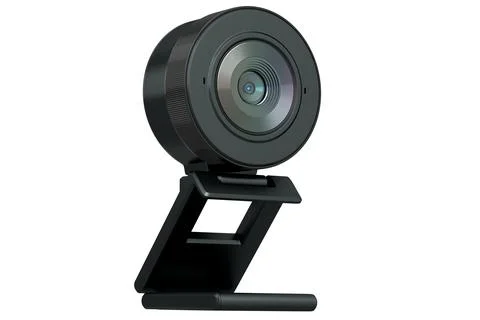 Web camera on stand for online video chat and conference on white background Illustrazione stock