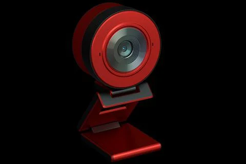 Web camera on stand for online video chat and conference on black background Illustrazione stock