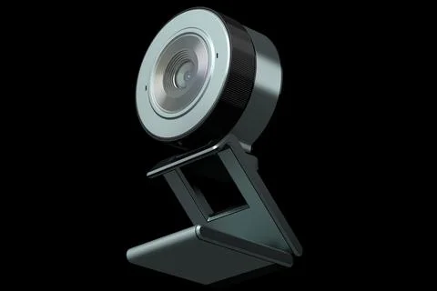 Web camera on stand for online video chat and conference on black background Illustrazione stock