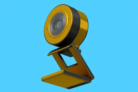 Web camera on stand for online video chat and conference on blue background Illustrazione stock