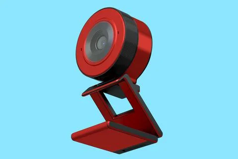 Web camera on stand for online video chat and conference on blue background Illustrazione stock