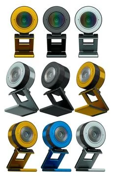 Web camera on stand for online video chat and conference on yellow background Stock Illustration
