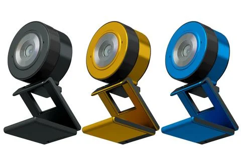 Web camera on stand for online video chat and conference on yellow background Stock Illustration
