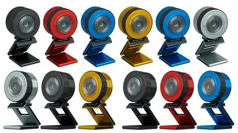 Web camera on stand for online video chat and conference on yellow background Stock Illustration