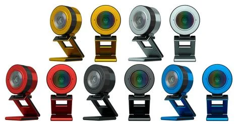 Web camera on stand for online video chat and conference on yellow background Stock Illustration