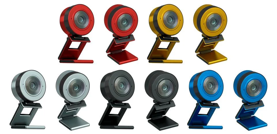 Web camera on stand for online video chat and conference on yellow background Illustrazione stock