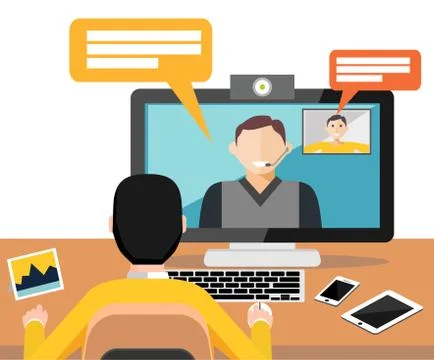 Web camera, video call, online or conference, online training, online confere Stock Illustration