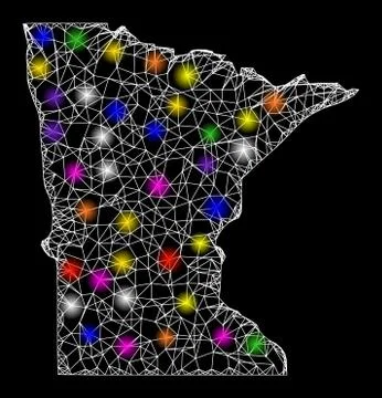 Web Carcass Map of Minnesota State with Bright Light Spots Stock Illustration