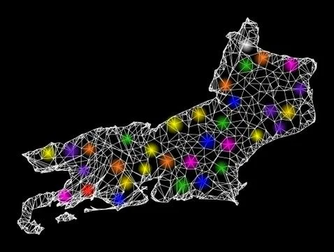 Web Carcass Map of Rio De Janeiro State with Colorful Light Spots Stock Illustration