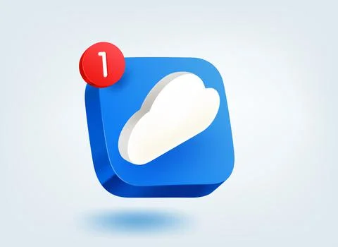Web cloud storage concept. 3d vector mobile application icon with notificatio Stock Illustration