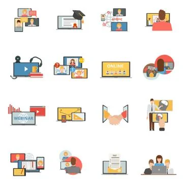 Web collaboration webinar flat icons set 스톡 일러스트