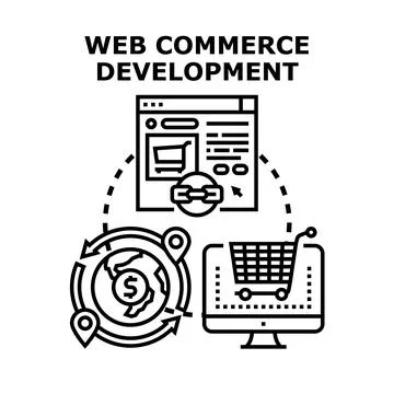 Web commerce development operating online business solutions Stock Illustration