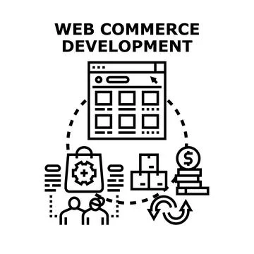 Web commerce development process creating online business Stockillustratie