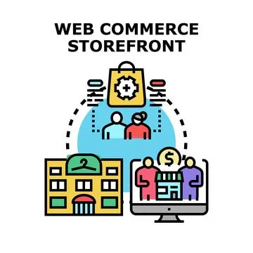 Web commerce storefront concept connecting digital and retail Stock Illustration