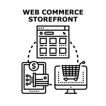 Web commerce storefront concept illustrating online shopping activities. With イラスト素材