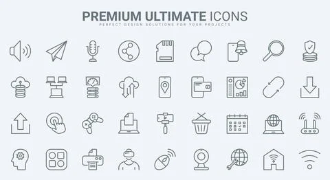Web communication thin line icons set, router and high speed internet for data Иллюстрация