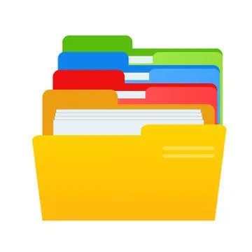 Web computer color folders with documents files for design on white, stock ve Illustrazione stock